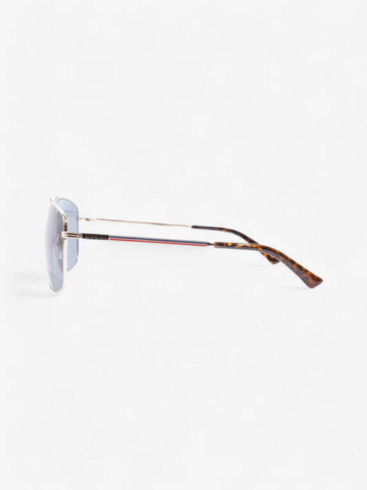 Gucci Square Framed Sunglasses Silver / Red / Blue Acetate 140mm