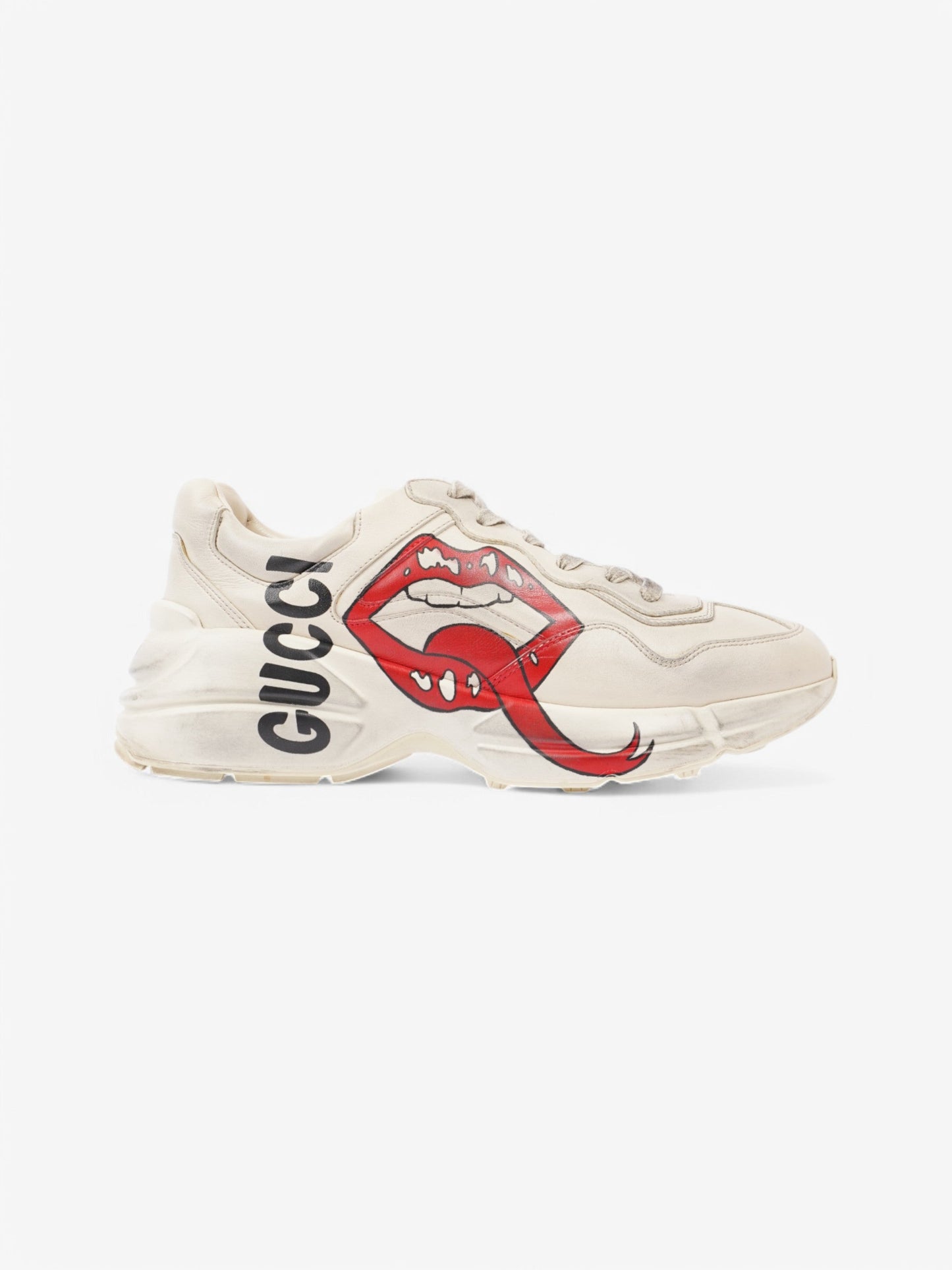 Gucci Rhyton 'Lips' Sneakers Beige  / Red / Black Leather EU 41.5 UK 7.5