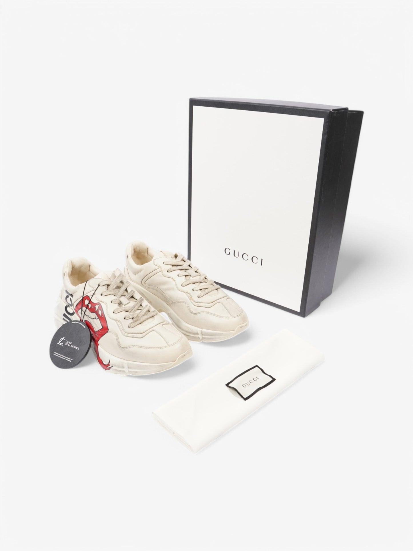 Gucci Rhyton 'Lips' Sneakers Beige  / Red / Black Leather EU 41.5 UK 7.5