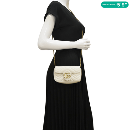 GUCCI GG Marmont Super Mini  Matelasse Leather Crossbody Bag White 476433