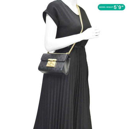 GUCCI Signature Padlock Leather Top Handle Shoulder Bag Black 409487
