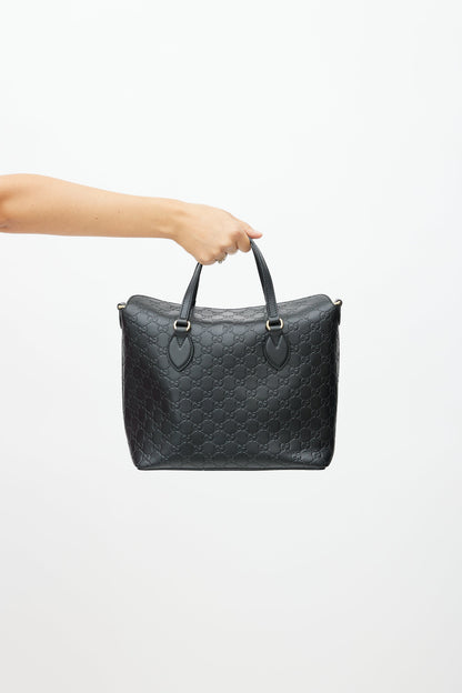 Black Guccissima Leather Foldover Shoulder Bag