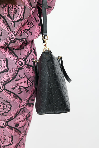 Black Guccissima Leather Foldover Shoulder Bag