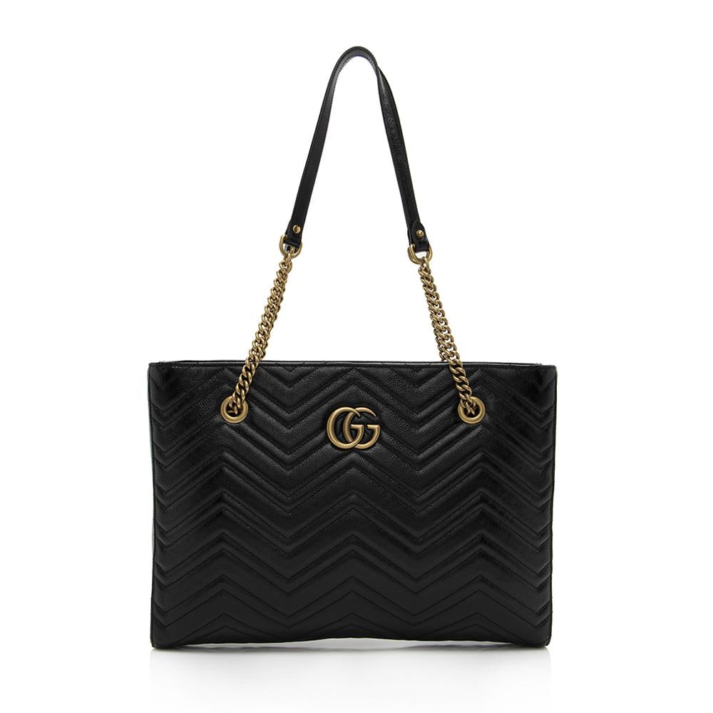 Gucci  Matelasse Calfskin GG Marmont Medium Chain Tote (SHF-14136)