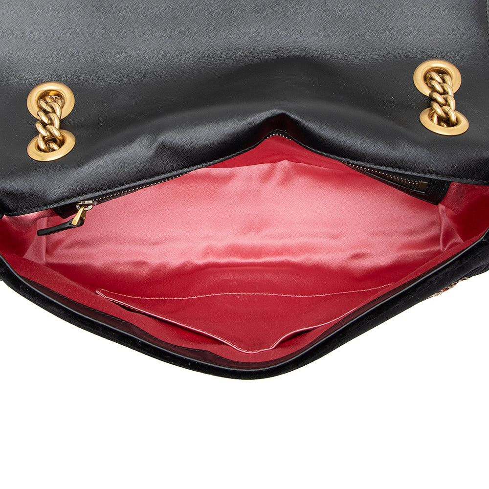 Gucci Matelasse Velvet Embroidered Loved Floral GG Marmont Medium Shoulder Bag