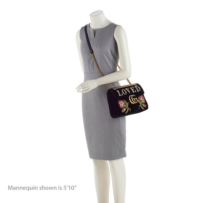 Gucci Matelasse Velvet Embroidered Loved Floral GG Marmont Medium Shoulder Bag
