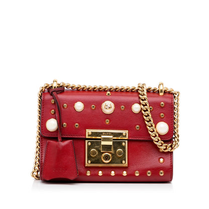 Gucci Small Leather Pearl Studded Padlock Crossbody Bag (SHG-lpKTdk)