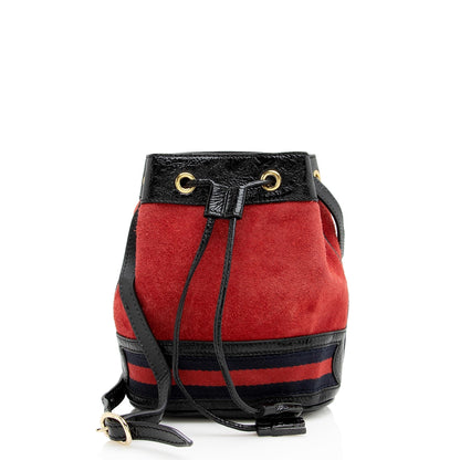 Gucci Suede Patent Leather Ophidia Mini Bucket Bag (SHF-22971)