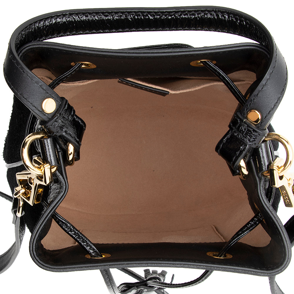 Gucci Suede Patent Leather Ophidia Bucket Bag