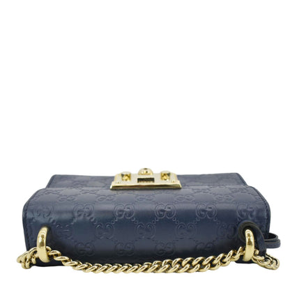 GUCCI Signature Padlock Small Leather Top Handle Shoulder Bag Blue 409487