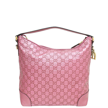 Gucci Metallic Pink Guccissima Heart-Bit Medium Hobo Bag