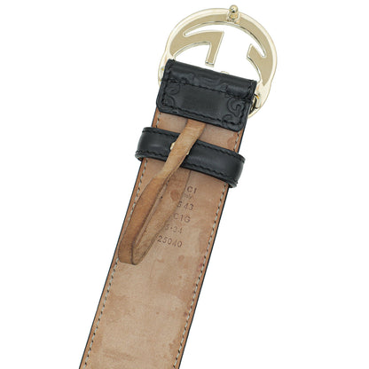 Gucci Black Guccissima Interlocking G Buckle Belt 34