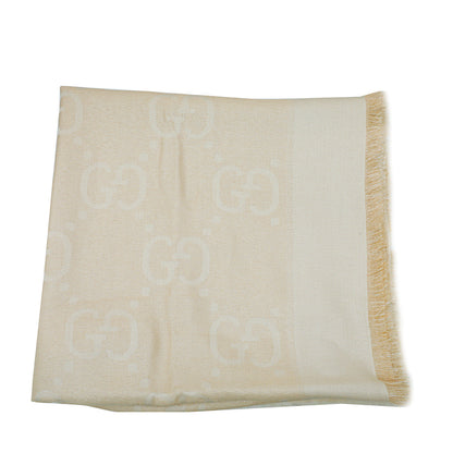 Gucci Champaign Metallic Silver GG Lamé Jacquard Shawl
