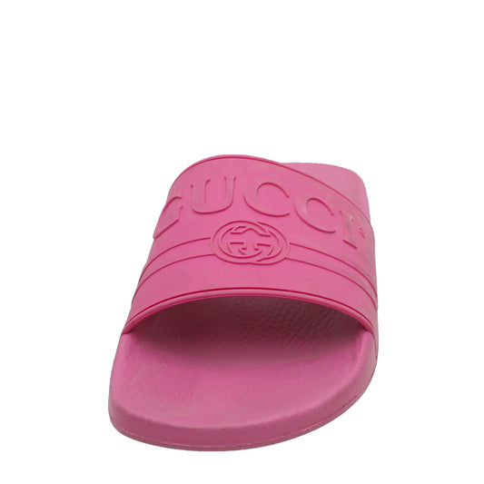 Gucci Pink Logo Rubber Slide Sandal 42