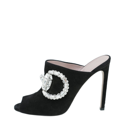 Gucci Black Suede Maxime Crystal Covered Horsebit Sandals 40.5