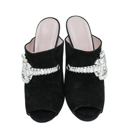 Gucci Black Suede Maxime Crystal Covered Horsebit Sandals 40.5