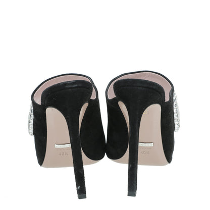 Gucci Black Suede Maxime Crystal Covered Horsebit Sandals 40.5