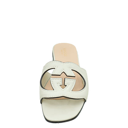 Gucci Off White Interlocking G Cut Out Slide Sandal 35