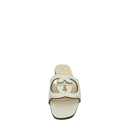 Gucci White Cream GG Cut Out Flat Sandal 38