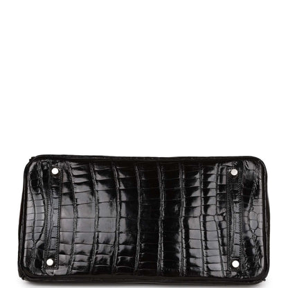 Hermes Birkin 35 Black Shiny Porosus Crocodile Palladium Hardware