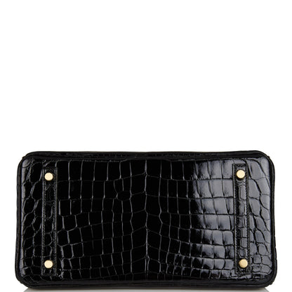 Hermes Birkin 30 Black Shiny Niloticus Crocodile Gold Hardware