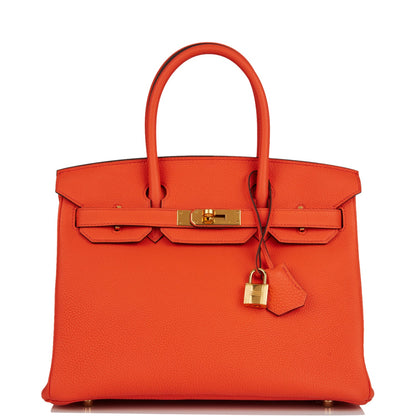 Hermes Birkin 30 Orange Poppy Togo Gold Hardware