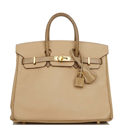 Hermes Special Order (HSS) Birkin 25 Ficelle Lizard and Argyle Swift Gold Hardware