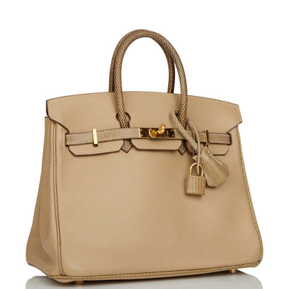 Hermes Birkin 25 Ficelle Lizard and Argyle Swift Gold Hardware