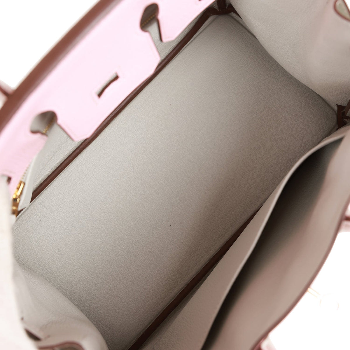Hermes Special Order (HSS) Birkin 25 Rose Sakura and Gris Perle Chevre Mysore Rose Gold Hardware