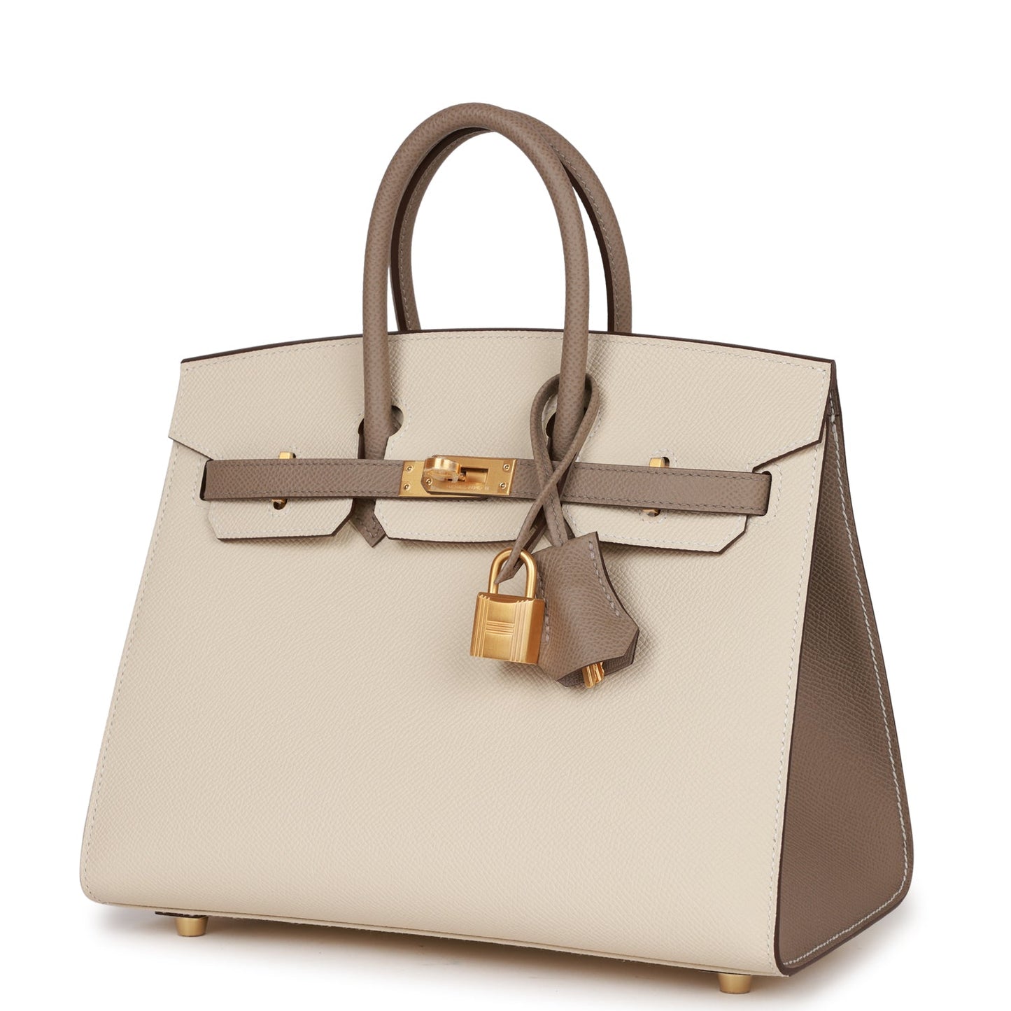 Hermes Birkin 25 Sellier Craie and Gris Asphalte Epsom Brushed Gold Hardware