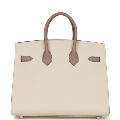 Hermes Birkin 25 Sellier Craie and Gris Asphalte Epsom Brushed Gold Hardware