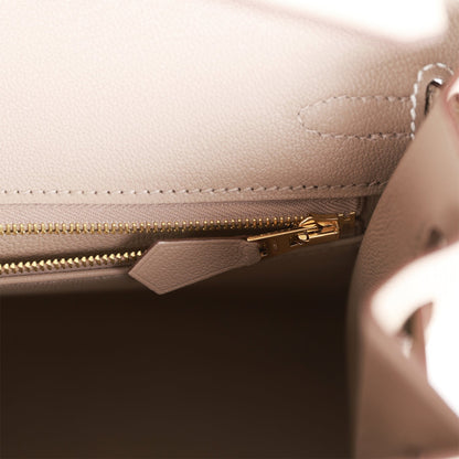 Hermes Birkin 25 Sellier Craie and Gris Asphalte Epsom Brushed Gold Hardware