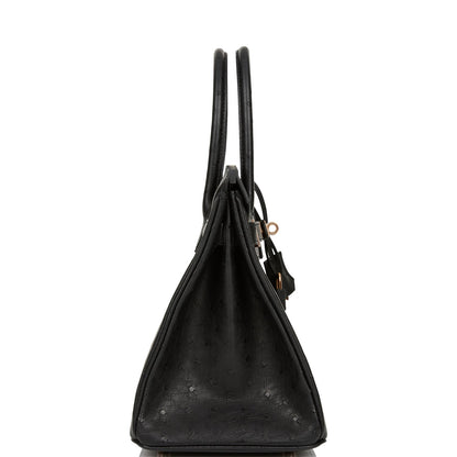 Hermes Birkin 30 Black Ostrich Rose Gold Hardware