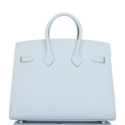 Hermes Birkin 25 Sellier Bleu Brume Epsom Palladium Hardware