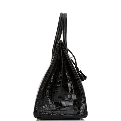 Hermes Birkin 35 Black Shiny Porosus Crocodile Palladium Hardware