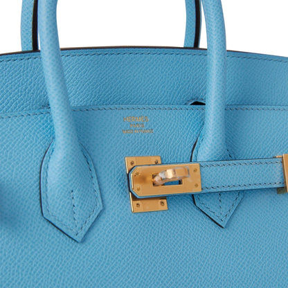 Hermes Birkin 25 Sellier Celeste Epsom Gold Hardware