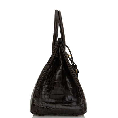 Hermes Birkin 35 Graphite Shiny Porosus Crocodile Gold Hardware