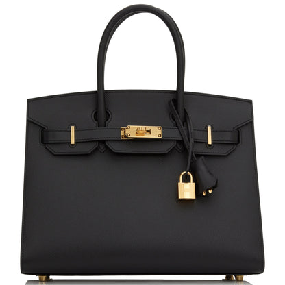 Hermes Birkin 30 Sellier Black Epsom Gold Hardware