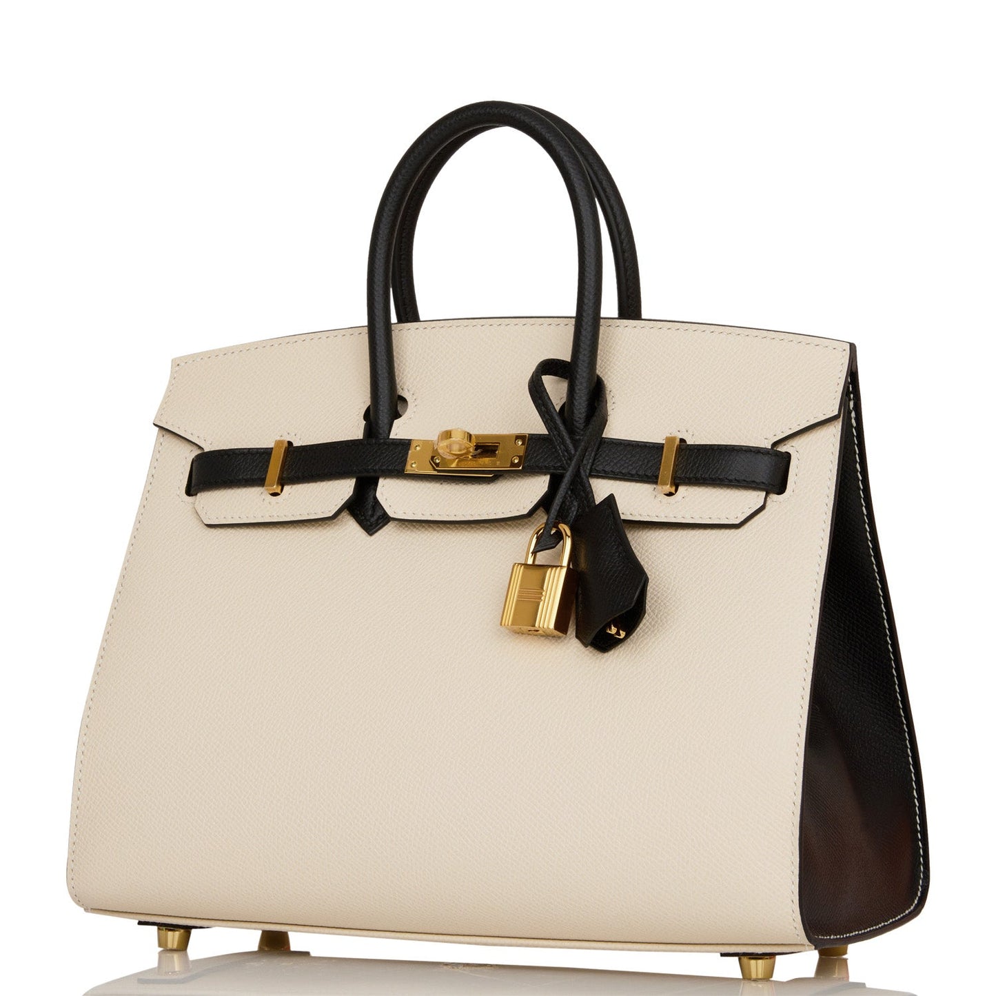 Hermes Birkin 25 Sellier Craie and Black Epsom Gold Hardware