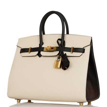 Hermes Birkin 25 Sellier Craie and Black Epsom Gold Hardware