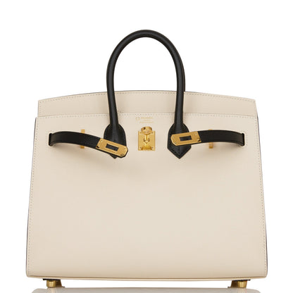 Hermes Birkin 25 Sellier Craie and Black Epsom Gold Hardware
