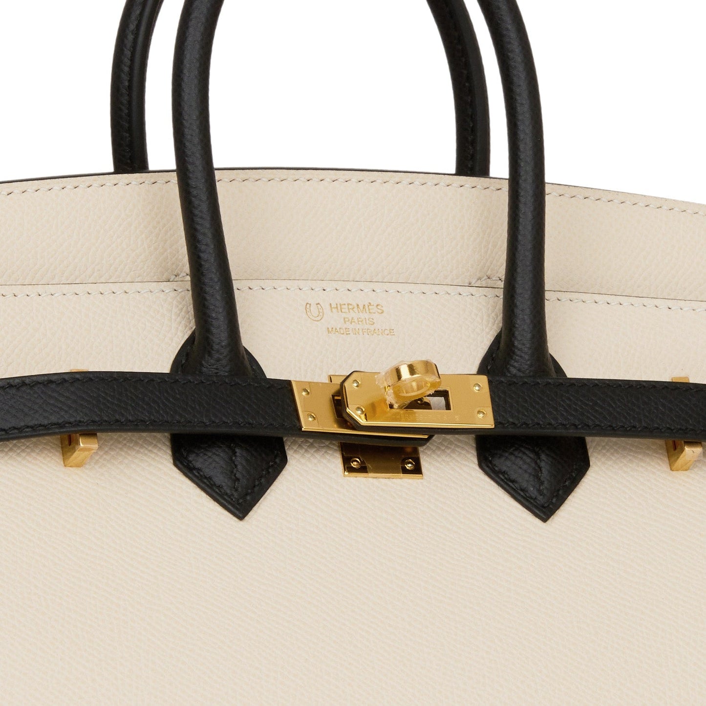 Hermes Birkin 25 Sellier Craie and Black Epsom Gold Hardware