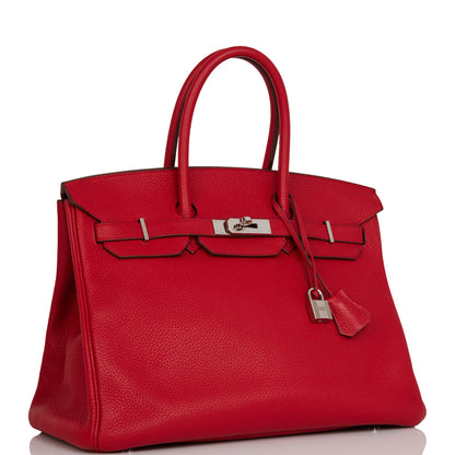Hermes Birkin 35 Rouge Casaque Clemence Palladium Hardware