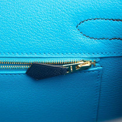 Hermes Birkin 30 Casaque Black, Bleu Indigo and Bleu Zanzibar Epsom Gold Hardware