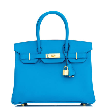 Hermes Birkin 30 Bleu Frida Epsom Gold Hardware