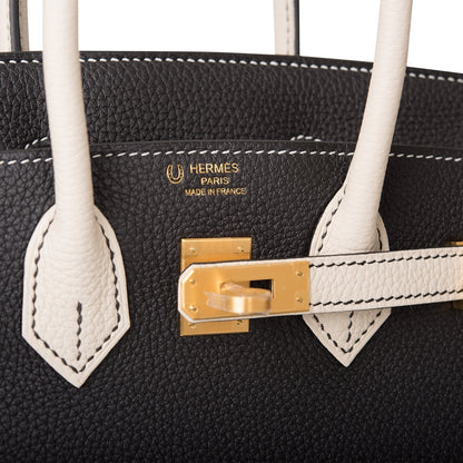 Hermes Birkin 25 Black and Craie Togo Brushed Gold Hardware