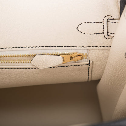 Hermes Birkin 25 Black and Craie Togo Brushed Gold Hardware