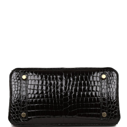 Hermes Birkin 25 Black Shiny Porosus Crocodile Gold Hardware