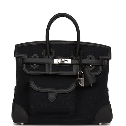 Hermes Birkin 25 Cargo Black Swift and Toile Canvas Palladium Hardware