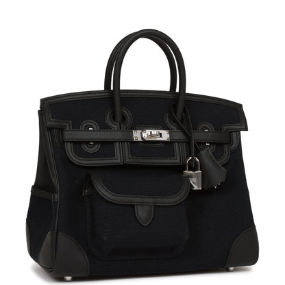 Hermes Birkin 25 Cargo Black Swift and Toile Canvas Palladium Hardware
